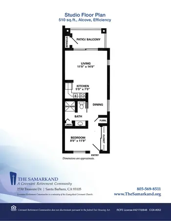 Floorplan of Covenant Living at the Samarkand, Assisted Living, Nursing Home, Independent Living, CCRC, Santa Barbara, CA 12