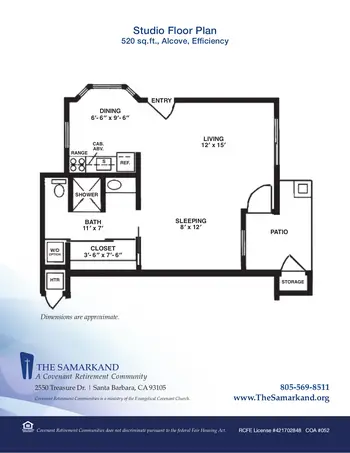 Floorplan of Covenant Living at the Samarkand, Assisted Living, Nursing Home, Independent Living, CCRC, Santa Barbara, CA 13