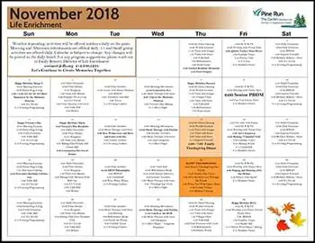 Activity Calendar of Pine Run, Assisted Living, Nursing Home, Independent Living, CCRC, Doylestown, PA 11