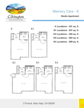 Floorplan of The Covington, Assisted Living, Nursing Home, Independent Living, CCRC, Aliso Viejo, CA 4