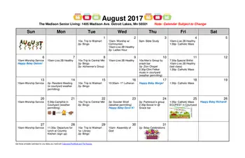 Activity Calendar of Ecumen Detroit Lakes, Assisted Living, Nursing Home, Independent Living, CCRC, Detroit Lakes, MN 1