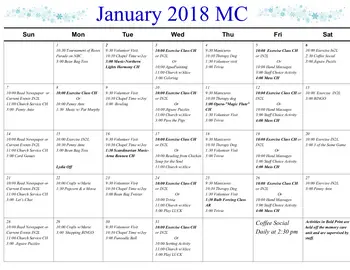 Activity Calendar of Ecumen Lakeshore, Assisted Living, Nursing Home, Independent Living, CCRC, Duluth, MN 4