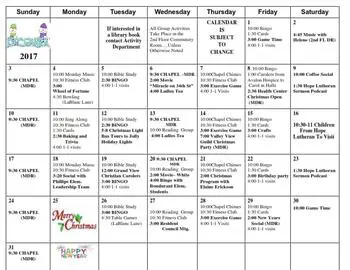 Activity Calendar of Valley View Village, Assisted Living, Nursing Home, Independent Living, CCRC, Des Moines, IA 2