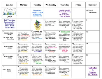 Activity Calendar of Valley View Village, Assisted Living, Nursing Home, Independent Living, CCRC, Des Moines, IA 10