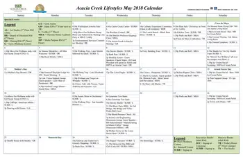 Activity Calendar of Acacia Creek, Assisted Living, Nursing Home, Independent Living, CCRC, Union City, CA 1