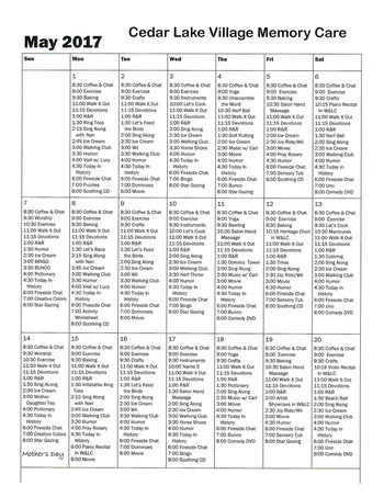 Activity Calendar of Good Samaritan Society Cedar Lake Village, Assisted Living, Nursing Home, Independent Living, CCRC, Olathe, KS 1