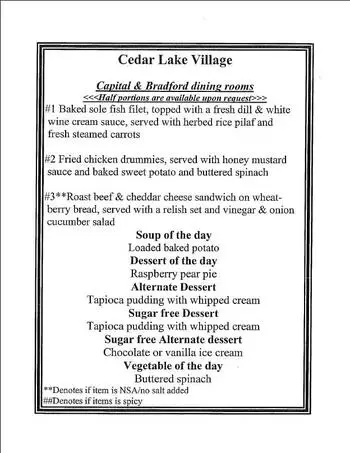 Dining menu of Good Samaritan Society Cedar Lake Village, Assisted Living, Nursing Home, Independent Living, CCRC, Olathe, KS 1
