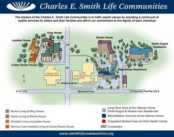 Campus Map of Charles E. Smith Life Communities, Assisted Living, Nursing Home, Independent Living, CCRC, Rockville, MD 1