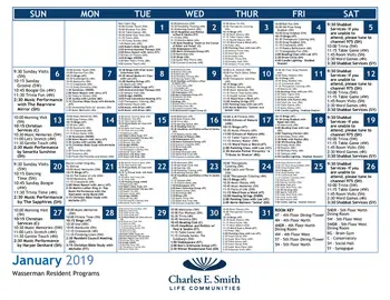 Activity Calendar of Charles E. Smith Life Communities, Assisted Living, Nursing Home, Independent Living, CCRC, Rockville, MD 2