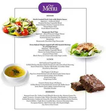 Dining menu of Providence Care Centers, Assisted Living, Nursing Home, Independent Living, CCRC, Sandusky, OH 1
