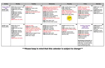 Activity Calendar of Homewood at Martinsburg, Assisted Living, Nursing Home, Independent Living, CCRC, Martinsburg, PA 12