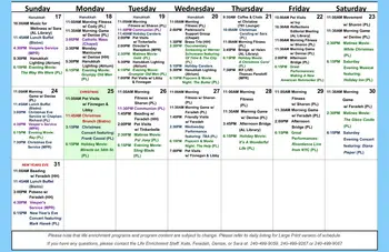 Activity Calendar of Ingleside at King Farm, Assisted Living, Nursing Home, Independent Living, CCRC, Rockville, MD 2