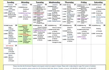 Activity Calendar of Ingleside at King Farm, Assisted Living, Nursing Home, Independent Living, CCRC, Rockville, MD 10