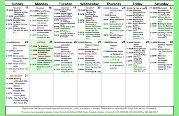 Activity Calendar of Ingleside at King Farm, Assisted Living, Nursing Home, Independent Living, CCRC, Rockville, MD 14