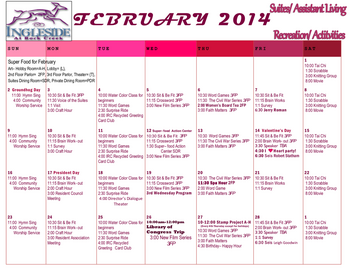 Activity Calendar of Ingleside at Rock Creek, Assisted Living, Nursing Home, Independent Living, CCRC, Washington, DC 1