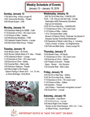 Activity Calendar of Ingleside at Rock Creek, Assisted Living, Nursing Home, Independent Living, CCRC, Washington, DC 3
