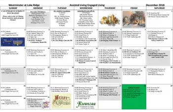 Activity Calendar of Westminster at Lake Ridge, Assisted Living, Nursing Home, Independent Living, CCRC, Lake Ridge, VA 3