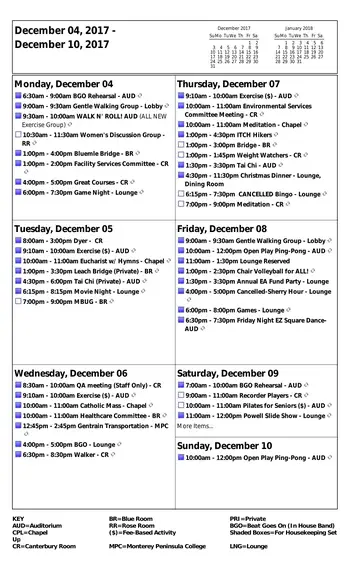 Activity Calendar of Canterbury Woods, Assisted Living, Nursing Home, Independent Living, CCRC, Pacific Grove, CA 6