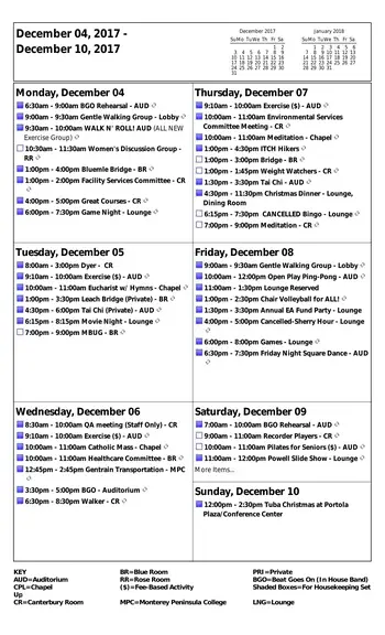 Activity Calendar of Canterbury Woods, Assisted Living, Nursing Home, Independent Living, CCRC, Pacific Grove, CA 10