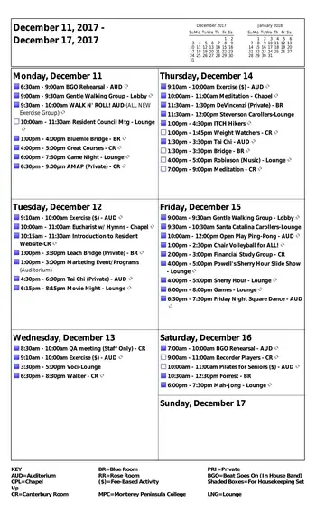Activity Calendar of Canterbury Woods, Assisted Living, Nursing Home, Independent Living, CCRC, Pacific Grove, CA 11