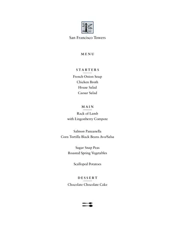 Dining menu of San Francisco Towers, Assisted Living, Nursing Home, Independent Living, CCRC, San Francisco, CA 1