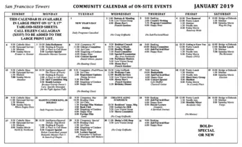 Activity Calendar of San Francisco Towers, Assisted Living, Nursing Home, Independent Living, CCRC, San Francisco, CA 1