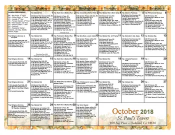 Activity Calendar of St. Paul Towers, Assisted Living, Nursing Home, Independent Living, CCRC, Oakland, CA 1