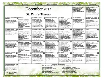 Activity Calendar of St. Paul Towers, Assisted Living, Nursing Home, Independent Living, CCRC, Oakland, CA 2