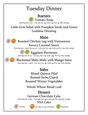 Dining menu of St. Paul Towers, Assisted Living, Nursing Home, Independent Living, CCRC, Oakland, CA 1