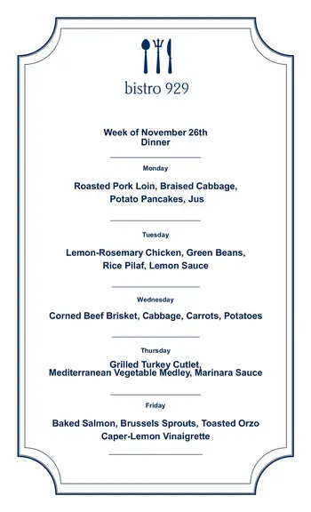 Dining menu of The Admiral at the Lake, Assisted Living, Nursing Home, Independent Living, CCRC, Chicago, IL 5
