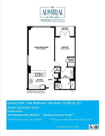 Floorplan of The Admiral at the Lake, Assisted Living, Nursing Home, Independent Living, CCRC, Chicago, IL 4