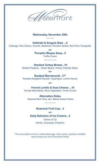 Dining menu of The Admiral at the Lake, Assisted Living, Nursing Home, Independent Living, CCRC, Chicago, IL 6
