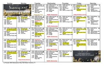 Activity Calendar of La Posada, Assisted Living, Nursing Home, Independent Living, CCRC, Palm Beach Gardens, FL 2