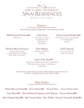 Dining menu of Sinai Residences Boca Raton, Assisted Living, Nursing Home, Independent Living, CCRC, Boca Raton, FL 4