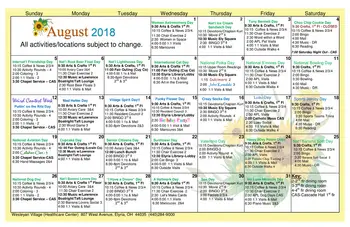 Activity Calendar of Wesleyan, Assisted Living, Nursing Home, Independent Living, CCRC, Elyria, OH 1