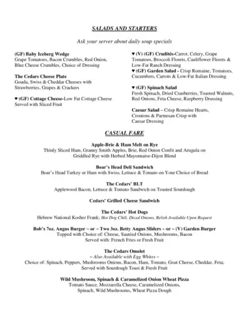 Dining menu of Cedars of Chapel Hill, Assisted Living, Nursing Home, Independent Living, CCRC, Chapel Hill, NC 1