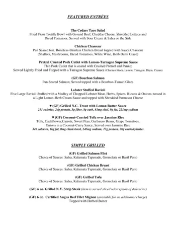 Dining menu of Cedars of Chapel Hill, Assisted Living, Nursing Home, Independent Living, CCRC, Chapel Hill, NC 2
