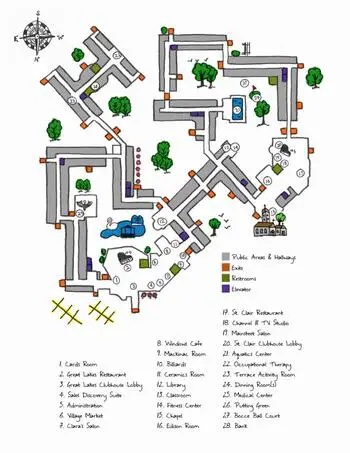 Campus Map of Henry Ford Village, Assisted Living, Nursing Home, Independent Living, CCRC, Dearborn, MI 2