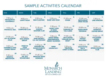 Activity Calendar of Monarch Landing, Assisted Living, Nursing Home, Independent Living, CCRC, Naperville, IL 1