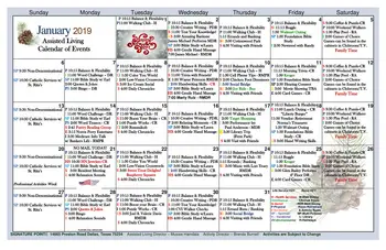 Activity Calendar of Signature Pointe on the Lake, Assisted Living, Nursing Home, Independent Living, CCRC, Dallas, TX 1