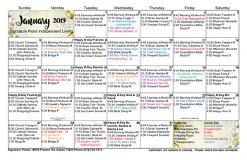 Activity Calendar of Signature Pointe on the Lake, Assisted Living, Nursing Home, Independent Living, CCRC, Dallas, TX 3