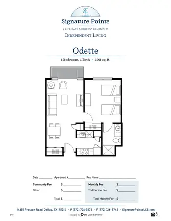 Floorplan of Signature Pointe on the Lake, Assisted Living, Nursing Home, Independent Living, CCRC, Dallas, TX 5