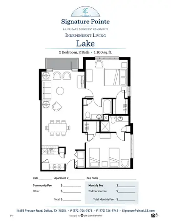 Floorplan of Signature Pointe on the Lake, Assisted Living, Nursing Home, Independent Living, CCRC, Dallas, TX 10