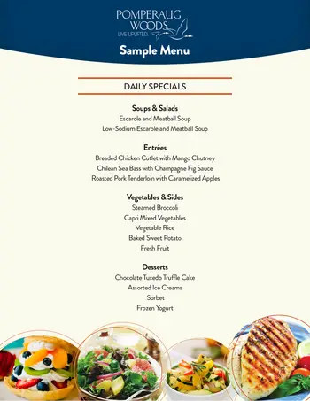Dining menu of Pomperaug Woods, Assisted Living, Nursing Home, Independent Living, CCRC, Southbury, CT 2