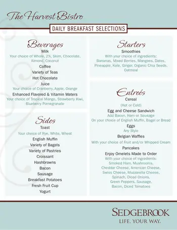 Dining menu of Sedgebrook, Assisted Living, Nursing Home, Independent Living, CCRC, Lincolnshire, IL 1
