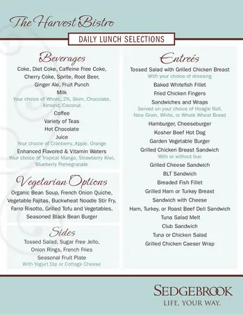 Dining menu of Sedgebrook, Assisted Living, Nursing Home, Independent Living, CCRC, Lincolnshire, IL 4