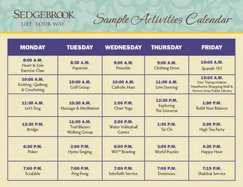 Activity Calendar of Sedgebrook, Assisted Living, Nursing Home, Independent Living, CCRC, Lincolnshire, IL 1