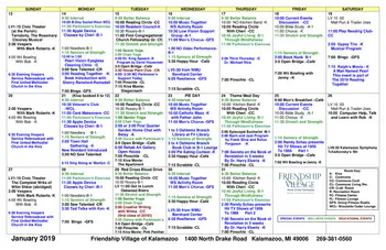 Activity Calendar of Friendship Village, Assisted Living, Nursing Home, Independent Living, CCRC, Kalamazoo, MI 6