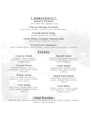 Dining menu of The Cypress of Charlotte, Assisted Living, Nursing Home, Independent Living, CCRC, Charlotte, NC 1