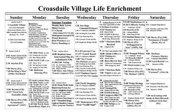 Activity Calendar of Croasdaile Village, Assisted Living, Nursing Home, Independent Living, CCRC, Durham, NC 1